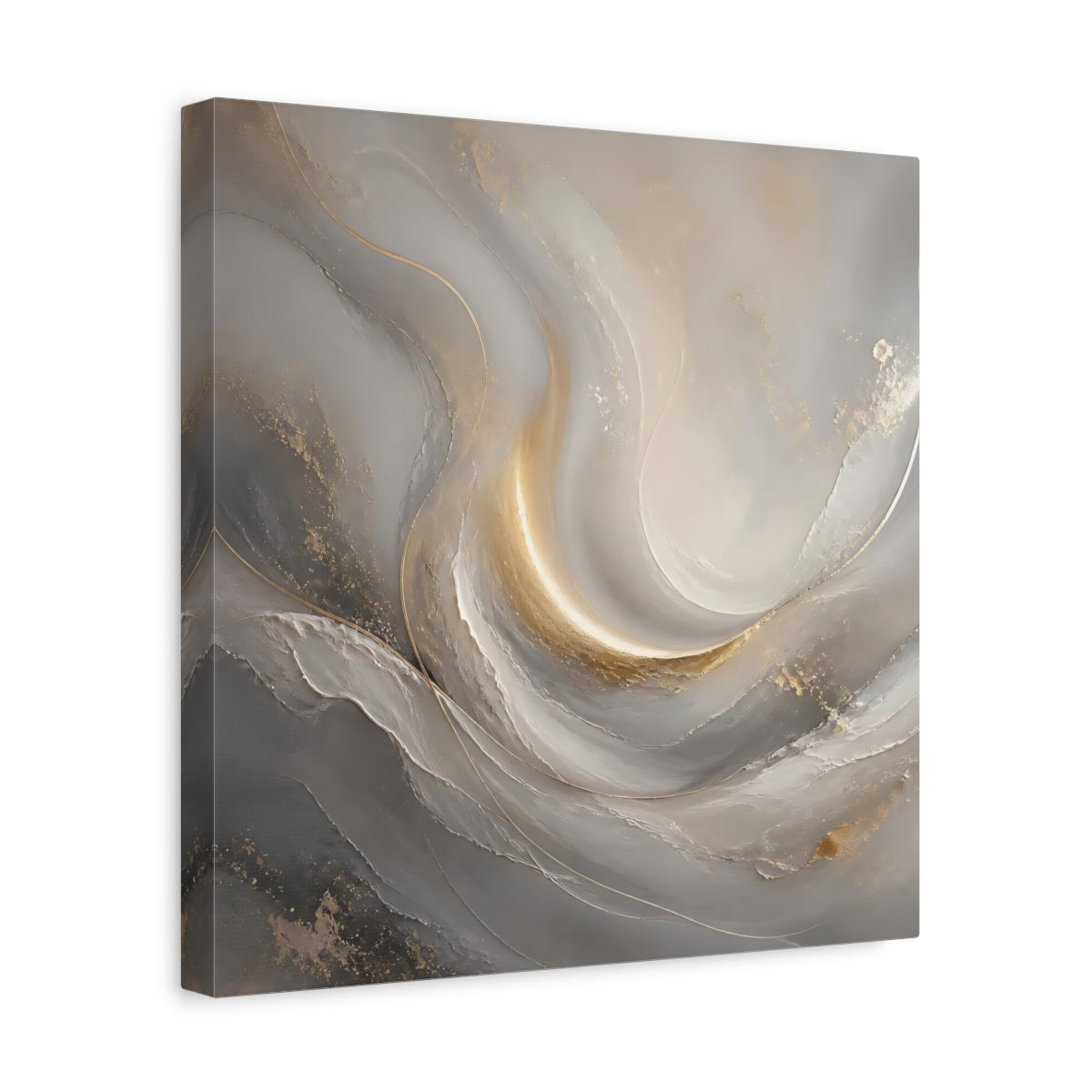 Side Mockup 7. Abstract Abstract Swirls Gray And Gold shown as stretched canvas wall art
