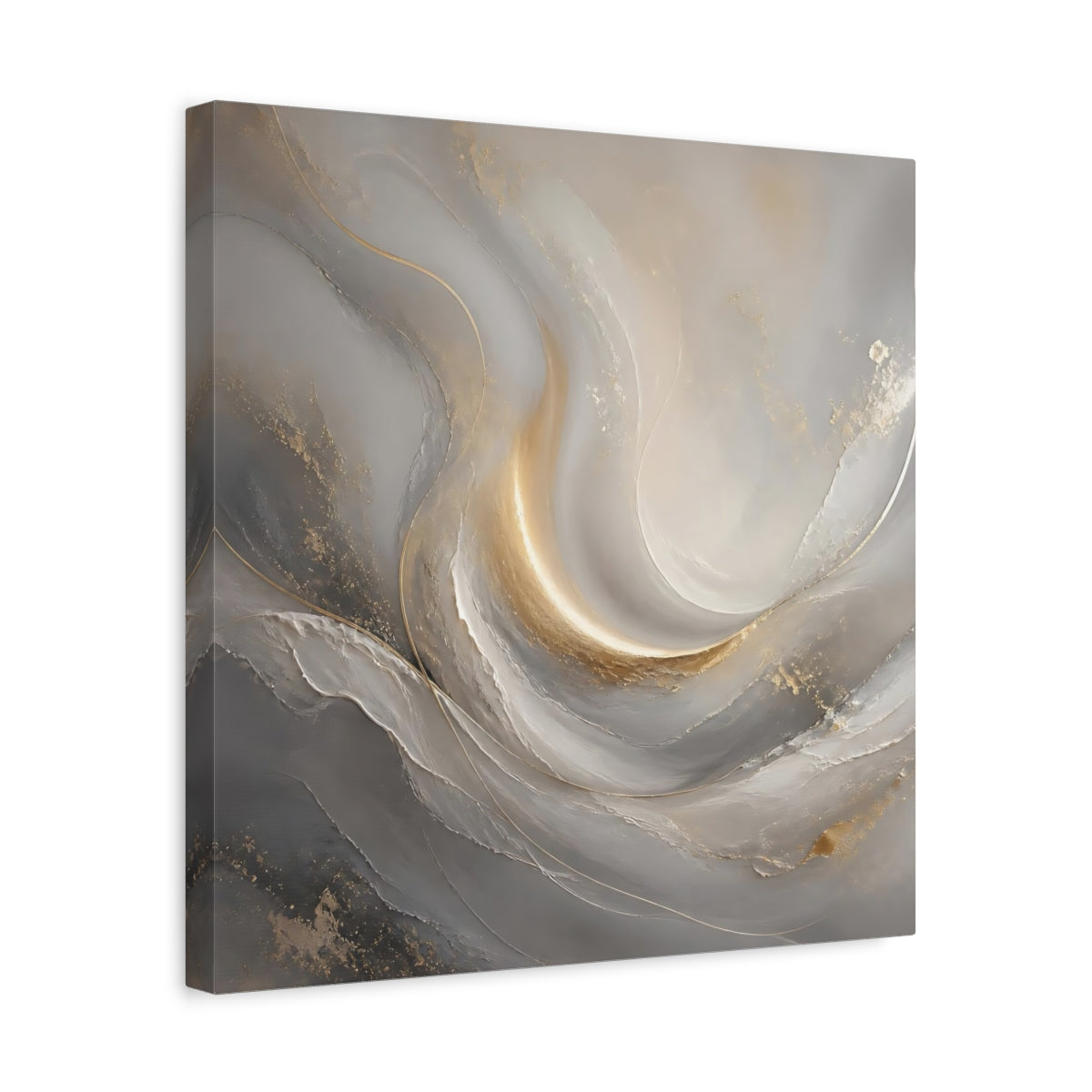 Side Mockup 6. Abstract Abstract Swirls Gray And Gold shown as stretched canvas wall art
