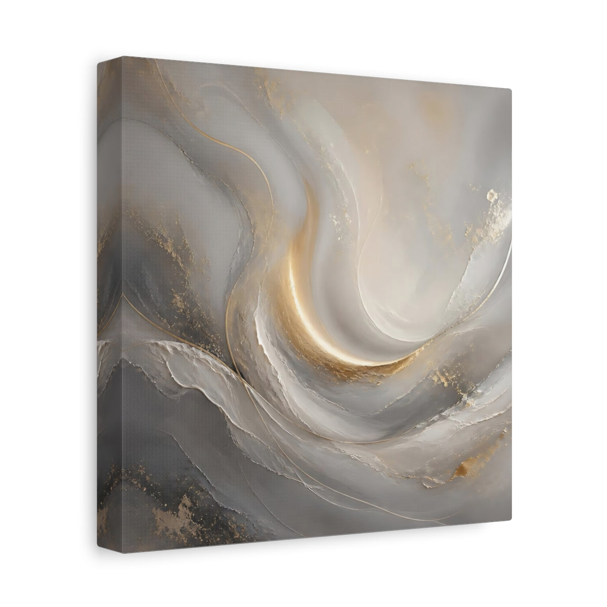 Side Mockup 9. Abstract Abstract Swirls Gray And Gold shown as stretched canvas wall art