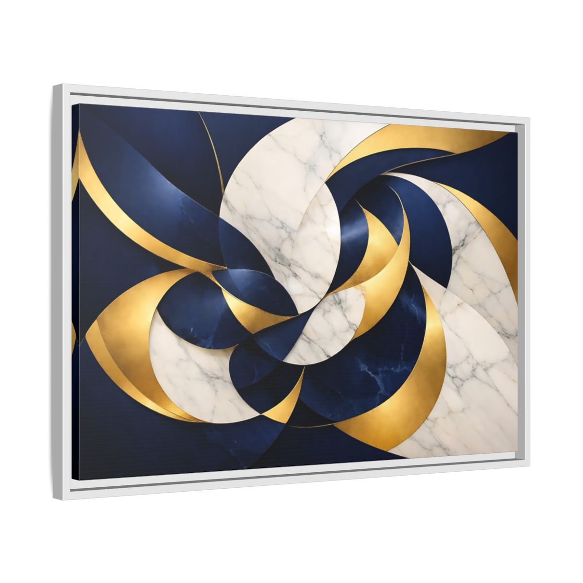 Side Mockup 10. Abstract Abstract Swirls Navy Gold Abstract shown as stretched canvas wall art