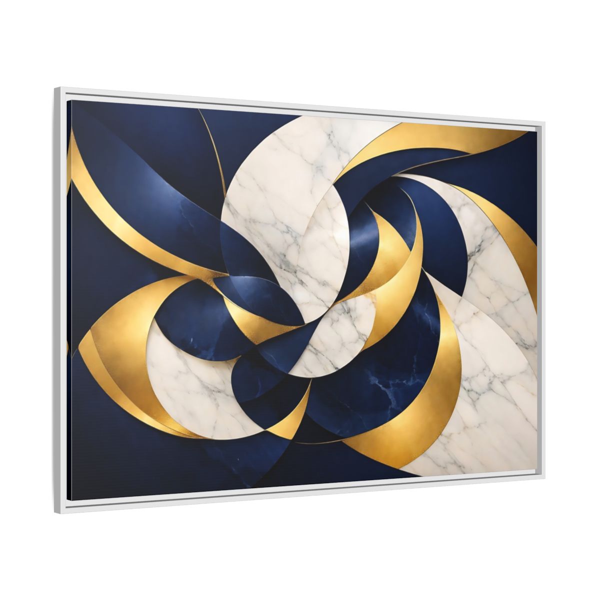 Side Mockup 7. Abstract Abstract Swirls Navy Gold Abstract shown as stretched canvas wall art