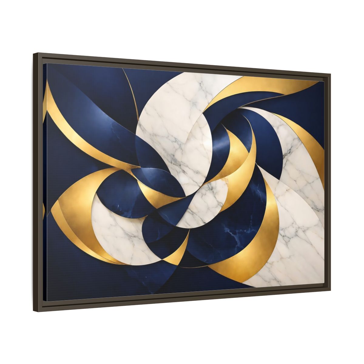 Side Mockup 9. Abstract Abstract Swirls Navy Gold Abstract shown as stretched canvas wall art