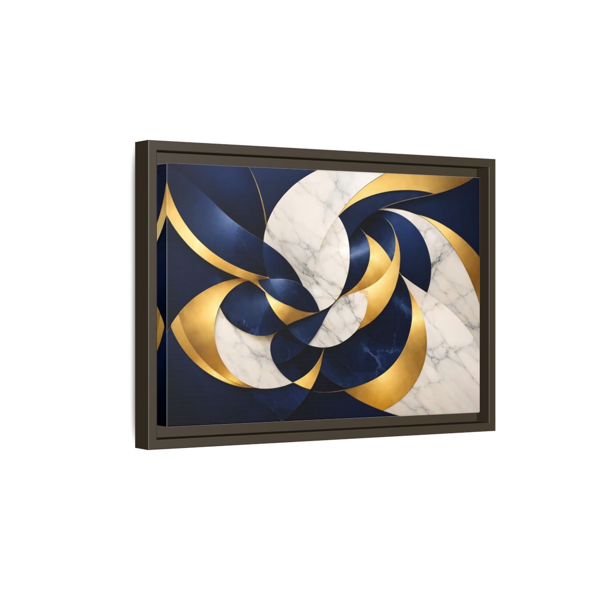 Side Mockup 5. Abstract Abstract Swirls Navy Gold Abstract shown as stretched canvas wall art