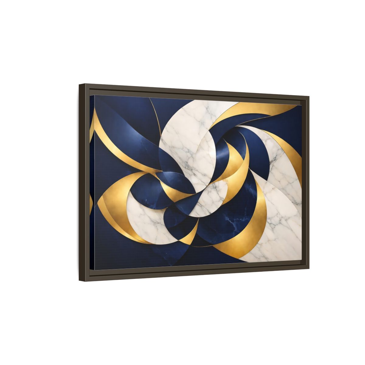 Side Mockup 2. Abstract Abstract Swirls Navy Gold Abstract shown as stretched canvas wall art