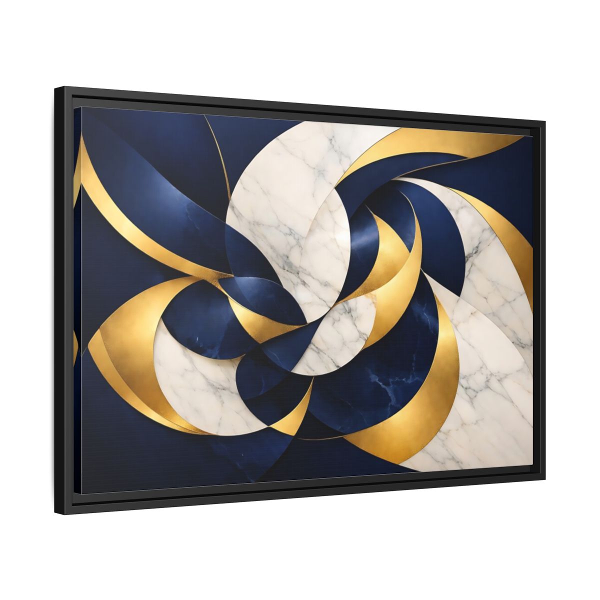 Side Mockup 14. Abstract Abstract Swirls Navy Gold Abstract shown as stretched canvas wall art
