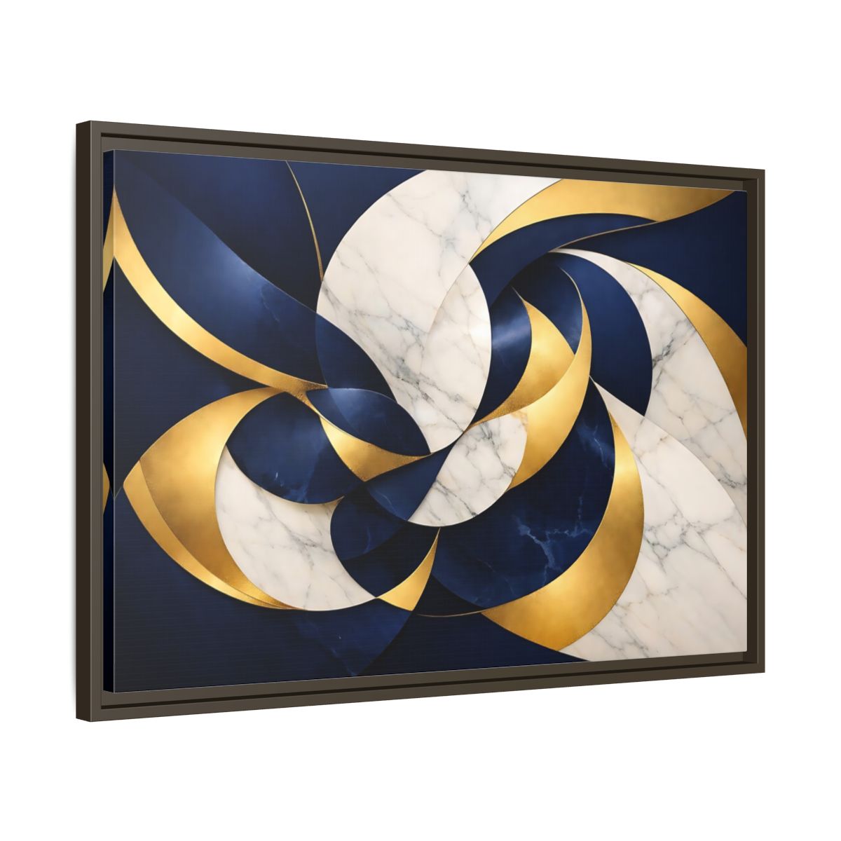 Side Mockup 11. Abstract Abstract Swirls Navy Gold Abstract shown as stretched canvas wall art