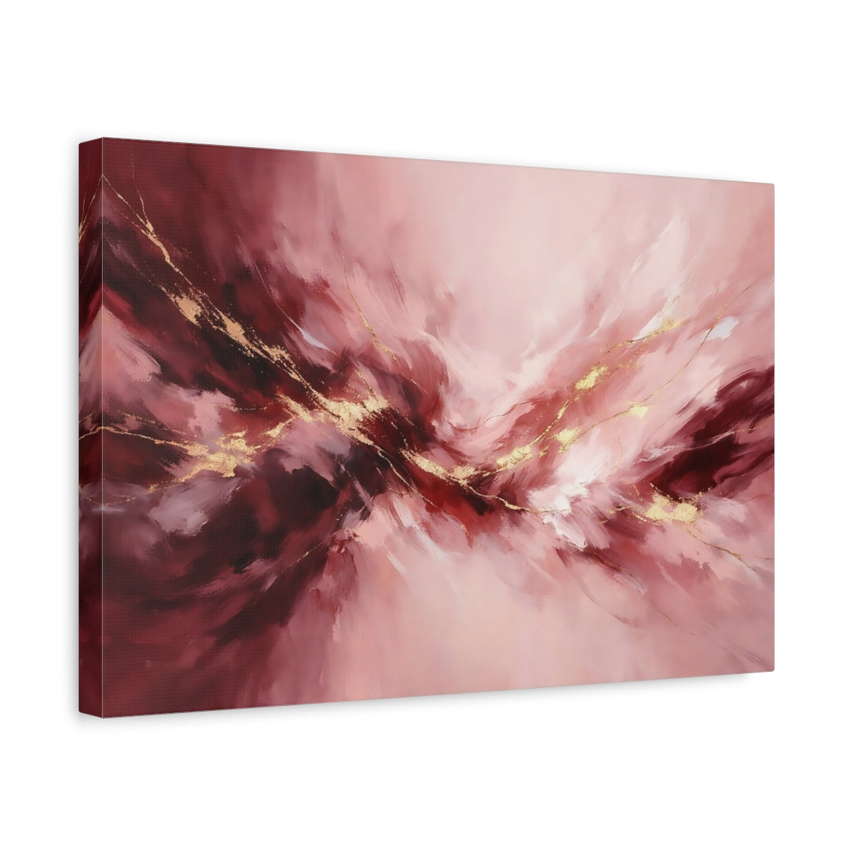 Side Mockup 4. Abstract Abstract Swirls Pink Gold Abstract shown as stretched canvas wall art