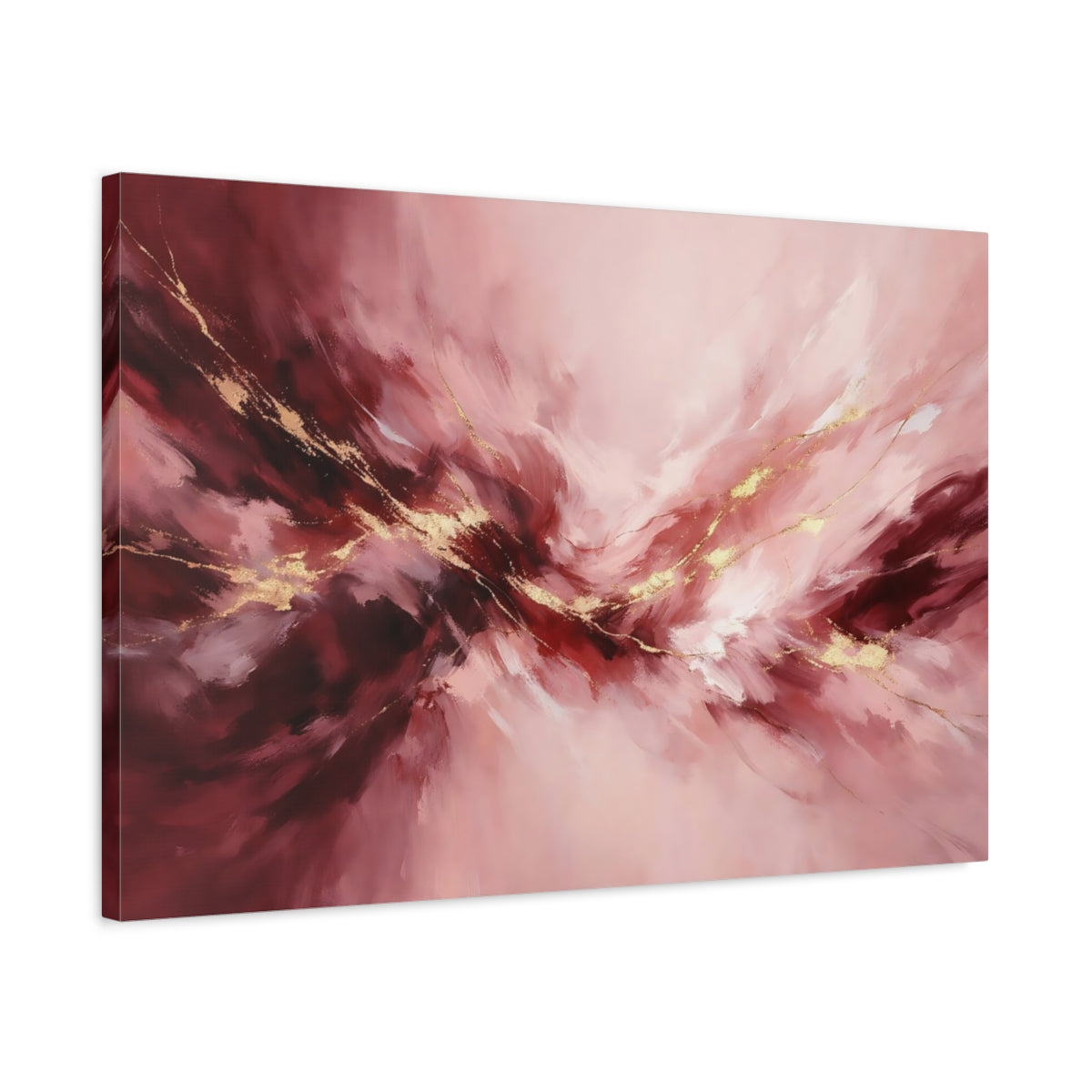 Side Mockup 2. Abstract Abstract Swirls Pink Gold Abstract shown as stretched canvas wall art