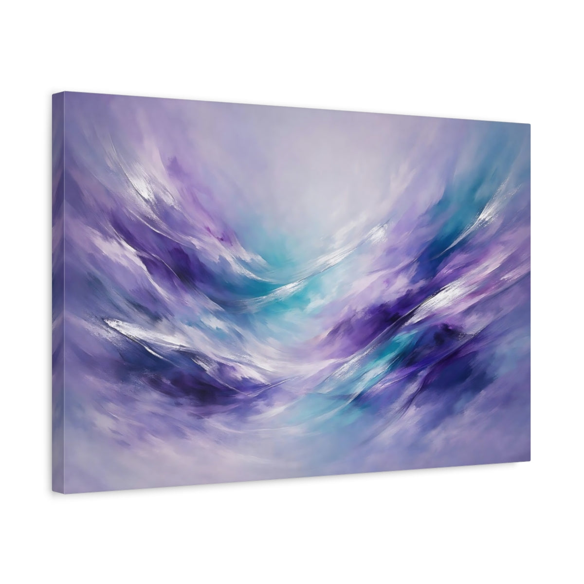 Side Mockup 3. Abstract Abstract Swirls Purple And Teal shown as stretched canvas wall art