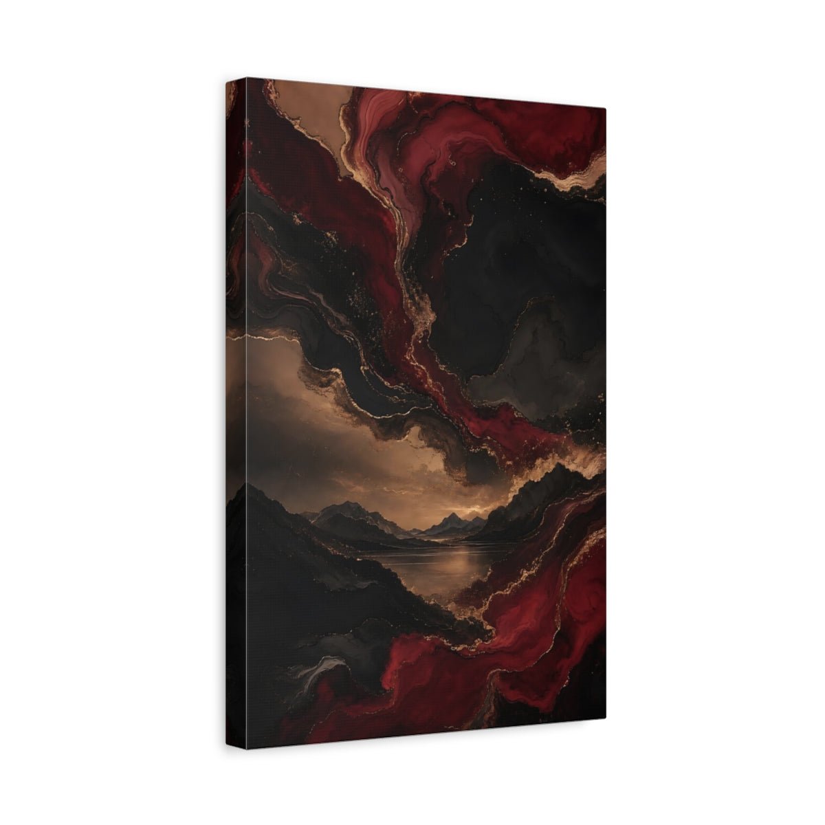 Abstract Swirls Red Black Gold Canvas Print – Living Room, Above Sofa - YesArtYes