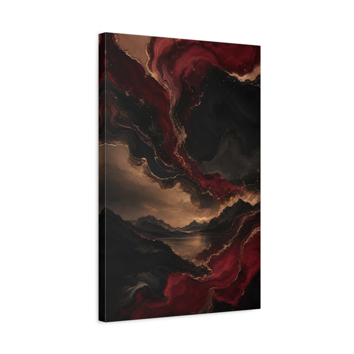 Abstract Swirls Red Black Gold Canvas Print – Living Room, Above Sofa - YesArtYes