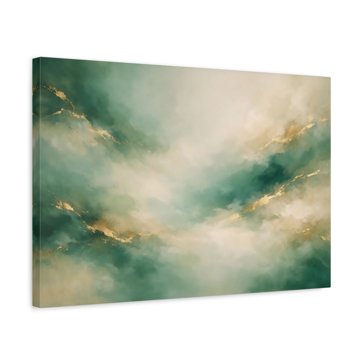 Side Mockup 3. Abstract Abstract Swirls Teal Gold Abstract shown as stretched canvas wall art