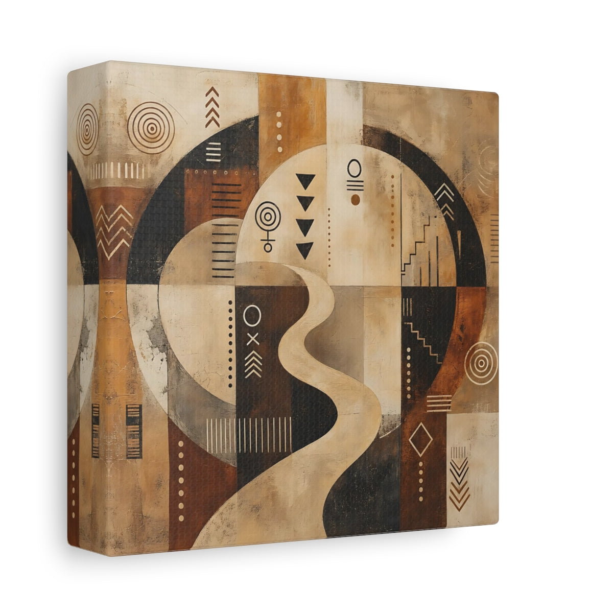 Side Mockup 2. Abstract Abstract Symbols Brown Beige Black shown as stretched canvas wall art