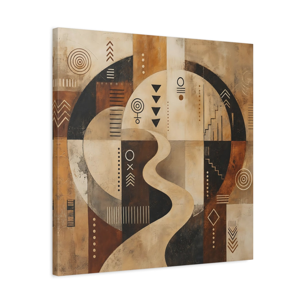 Side Mockup 4. Abstract Abstract Symbols Brown Beige Black shown as stretched canvas wall art