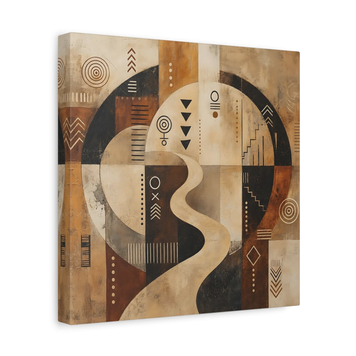 Side Mockup 8. Abstract Abstract Symbols Brown Beige Black shown as stretched canvas wall art