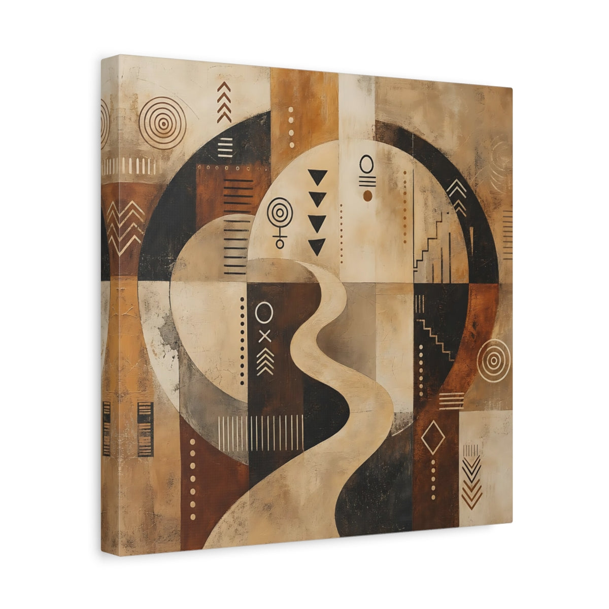 Side Mockup 7. Abstract Abstract Symbols Brown Beige Black shown as stretched canvas wall art