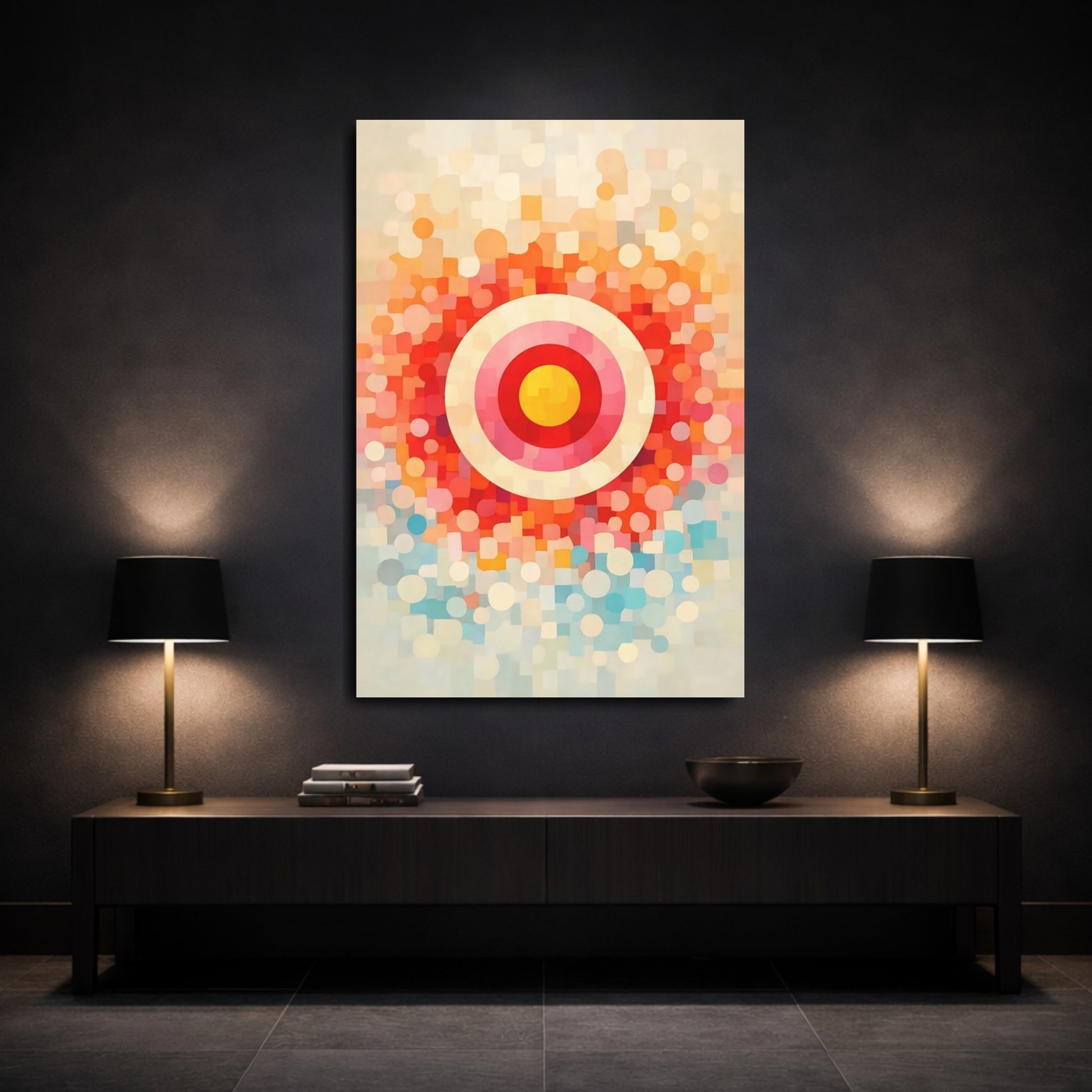 Mockup 2. Abstract Target Geometric Target shown as stretched canvas wall art