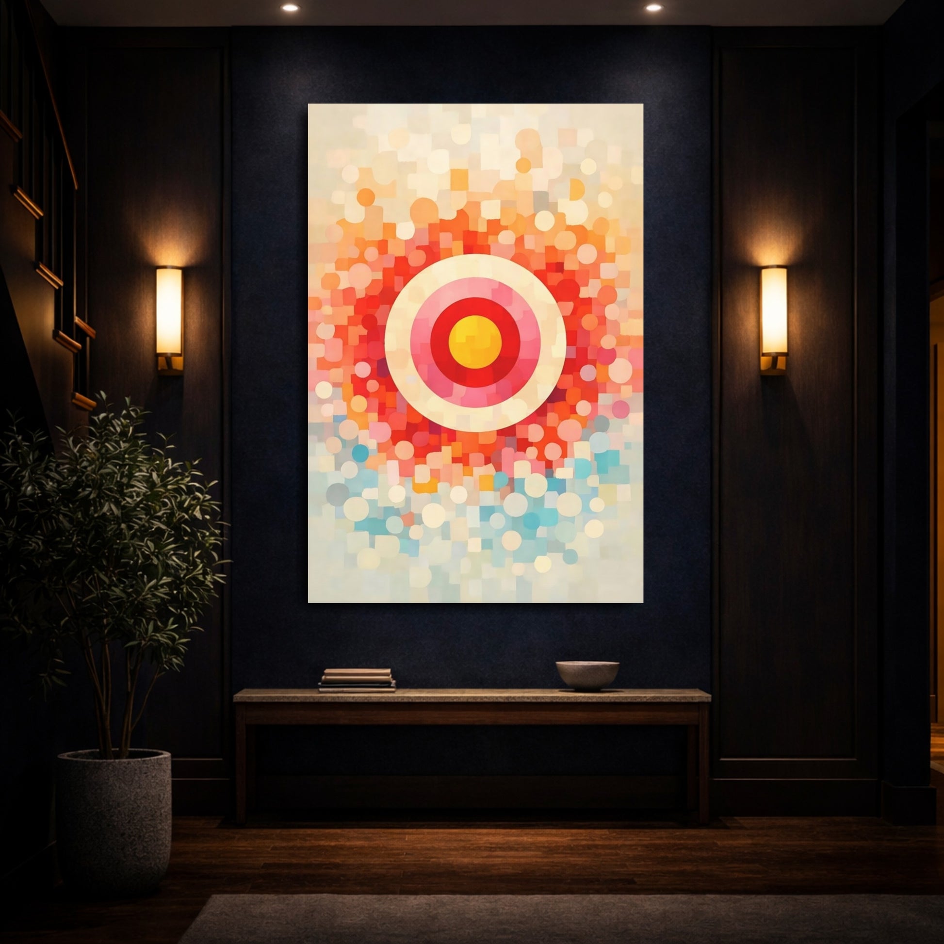 Mockup 3. Abstract Target Geometric Target shown as stretched canvas wall art