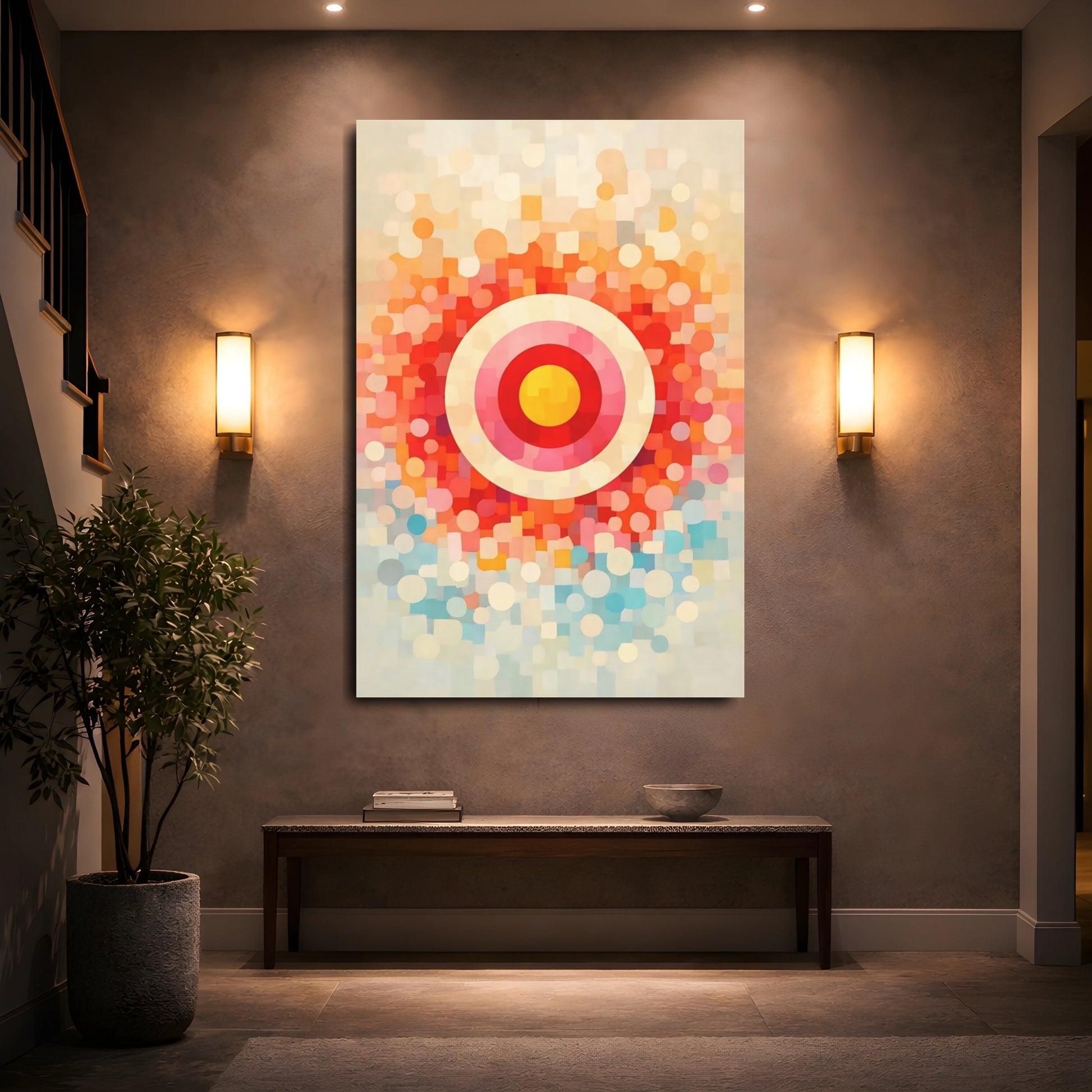 Mockup 4. Abstract Target Geometric Target shown as stretched canvas wall art