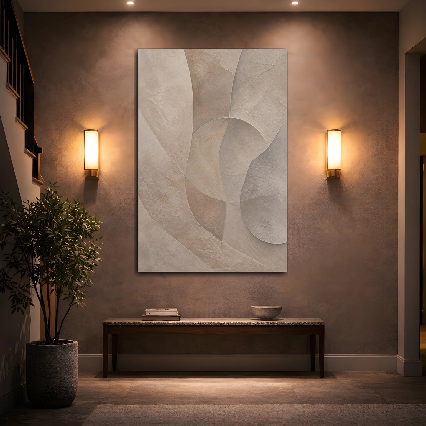 Mockup 2. Abstract Taupe Plaster Shapes shown as canvas print
