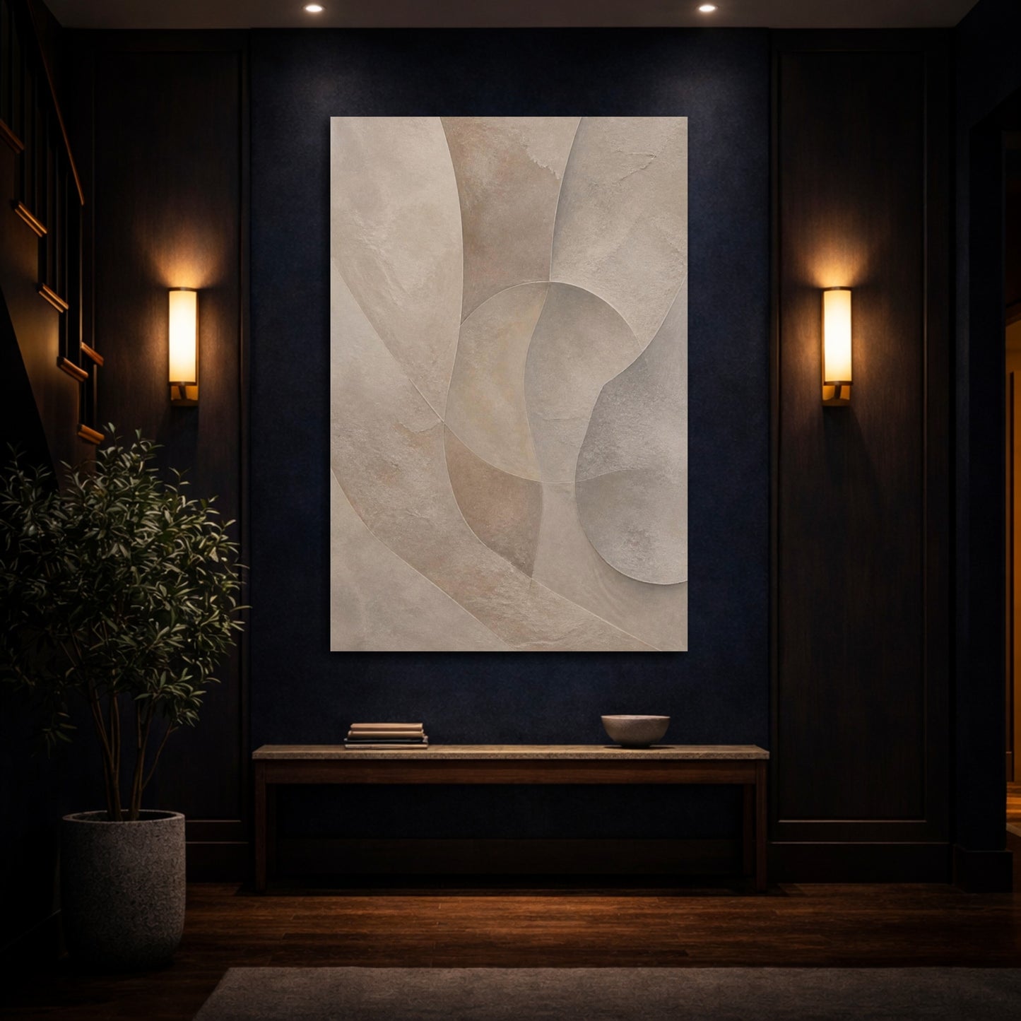 Mockup 4. Abstract Taupe Plaster Shapes shown as canvas print