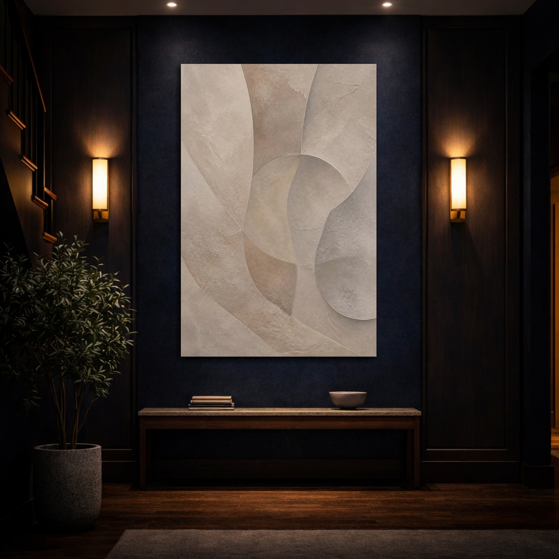 Mockup 4. Abstract Taupe Plaster Shapes shown as canvas print