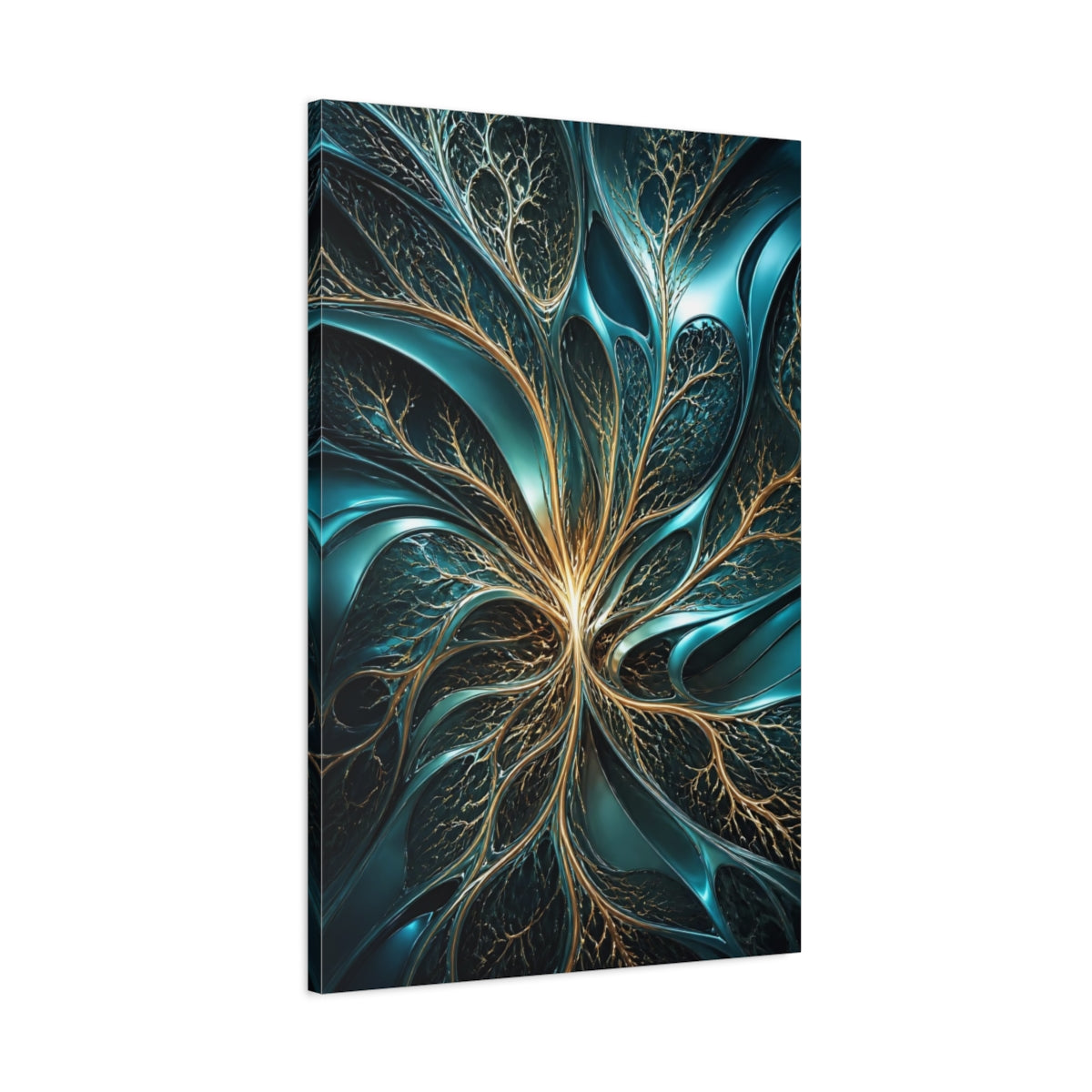 Main Mockup. Abstract Teal Branches shown as canvas print
