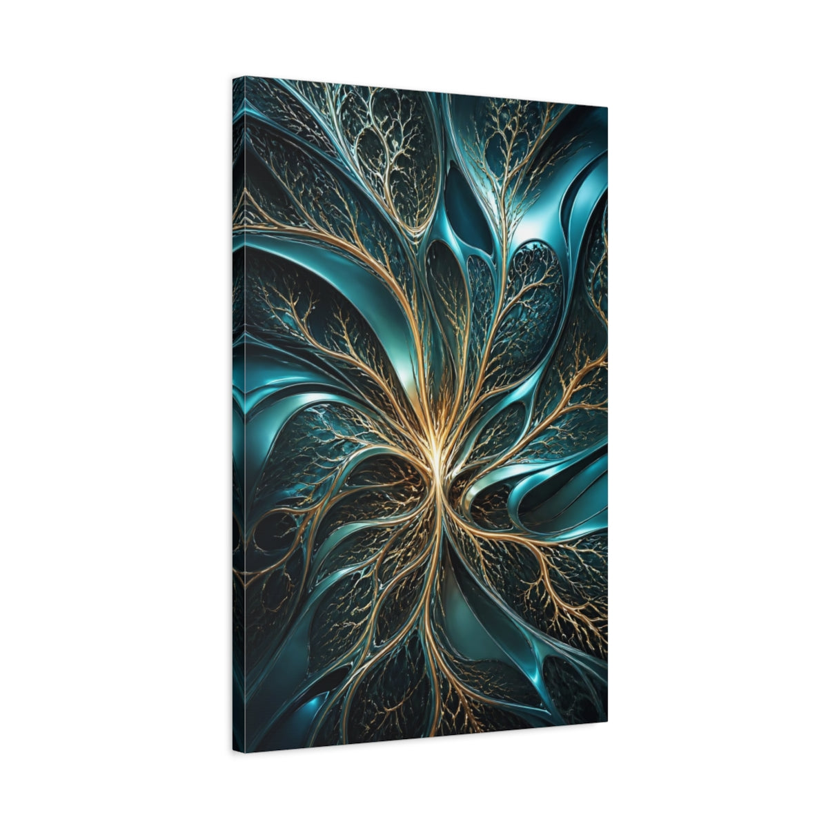 Side Mockup 2. Abstract Teal Branches shown as canvas print
