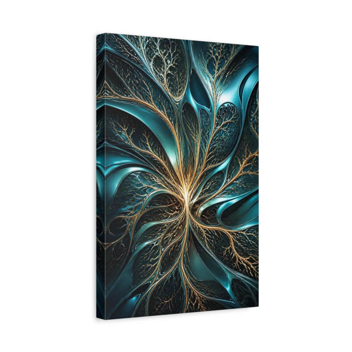 Side Mockup 4. Abstract Teal Branches shown as canvas print