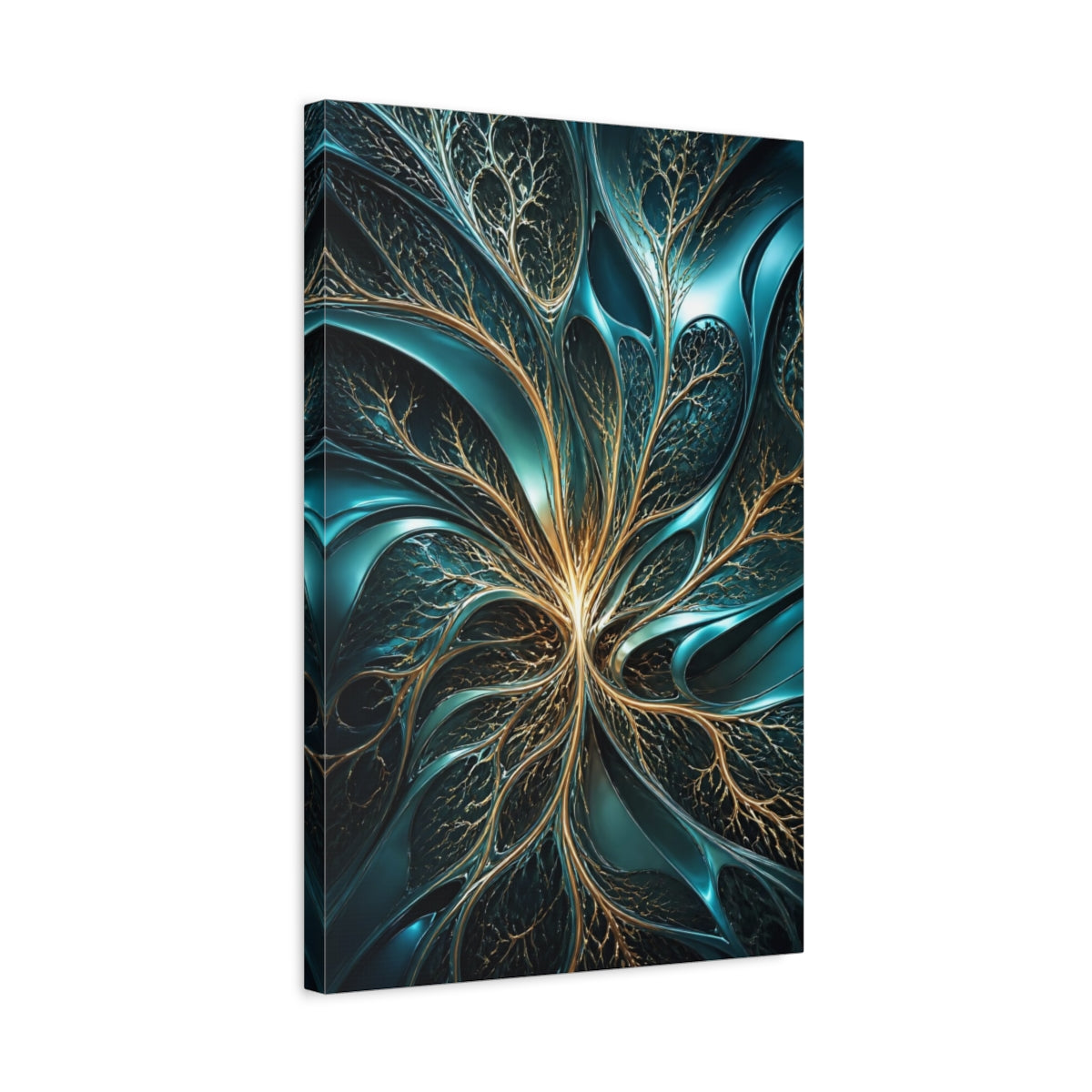 Side Mockup 3. Abstract Teal Branches shown as canvas print