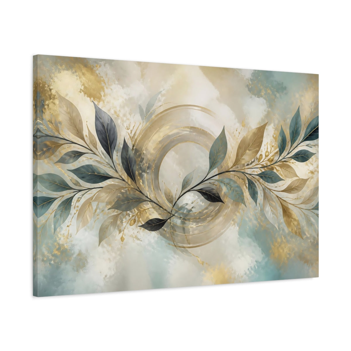 Main Mockup. Abstract Teal Leaf Branch shown as canvas print