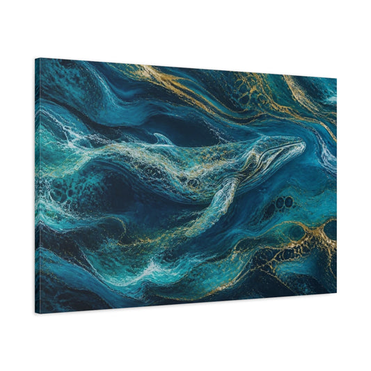 Main Mockup. Abstract Teal Whale shown as canvas print