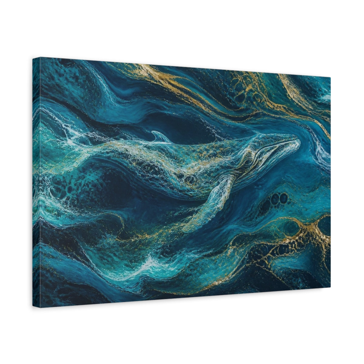 Side Mockup 3. Abstract Teal Whale shown as canvas print