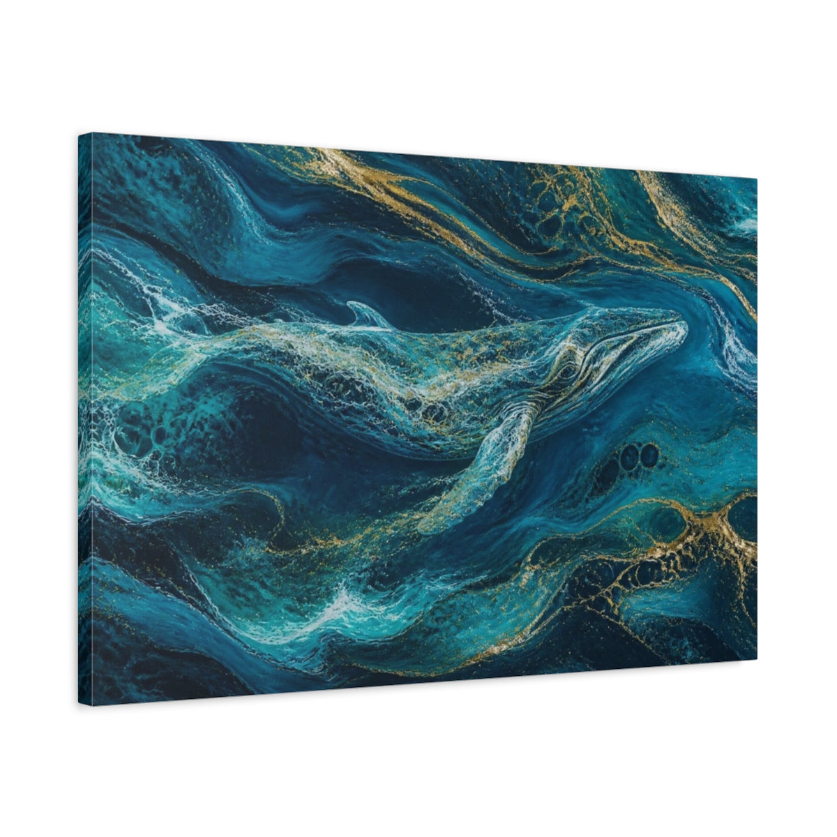 Side Mockup 2. Abstract Teal Whale shown as canvas print