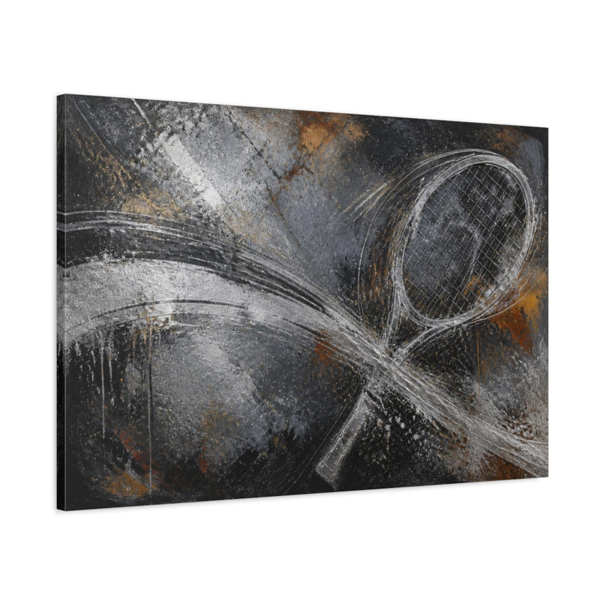 Main Mockup. Abstract Tennis Racket Swing shown as canvas print