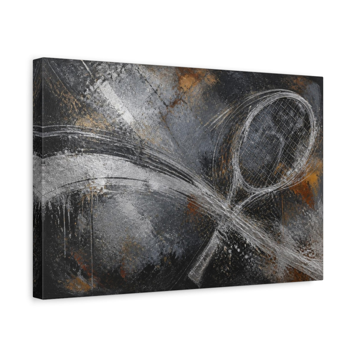Side Mockup 4. Abstract Tennis Racket Swing shown as canvas print