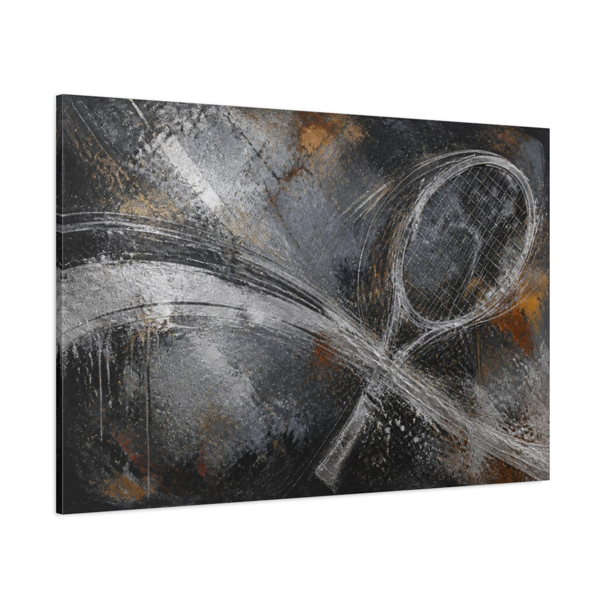 Side Mockup 1. Abstract Tennis Racket Swing shown as canvas print