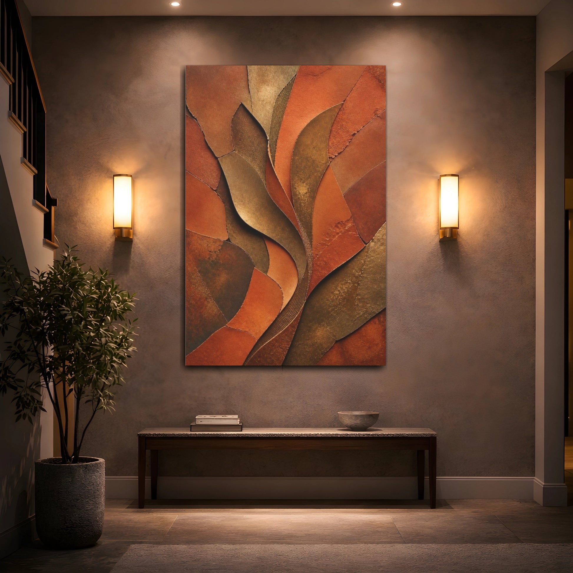 Mockup 2. Abstract Terracotta Curves shown as canvas print