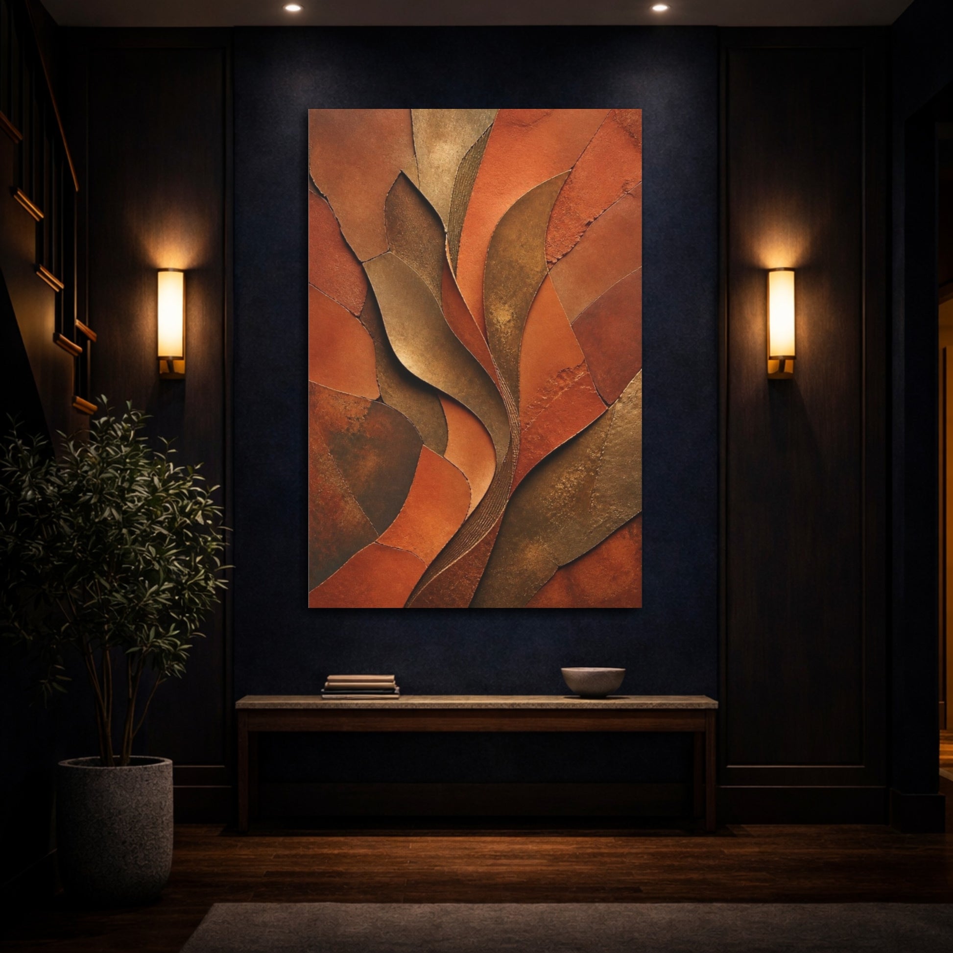 Mockup 4. Abstract Terracotta Curves shown as canvas print