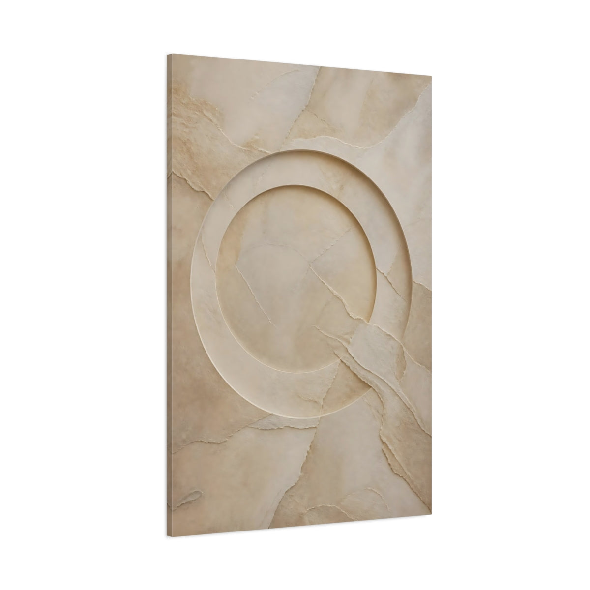 Side Mockup 1. Abstract Abstract Texture Beige And Tan shown as stretched canvas wall art