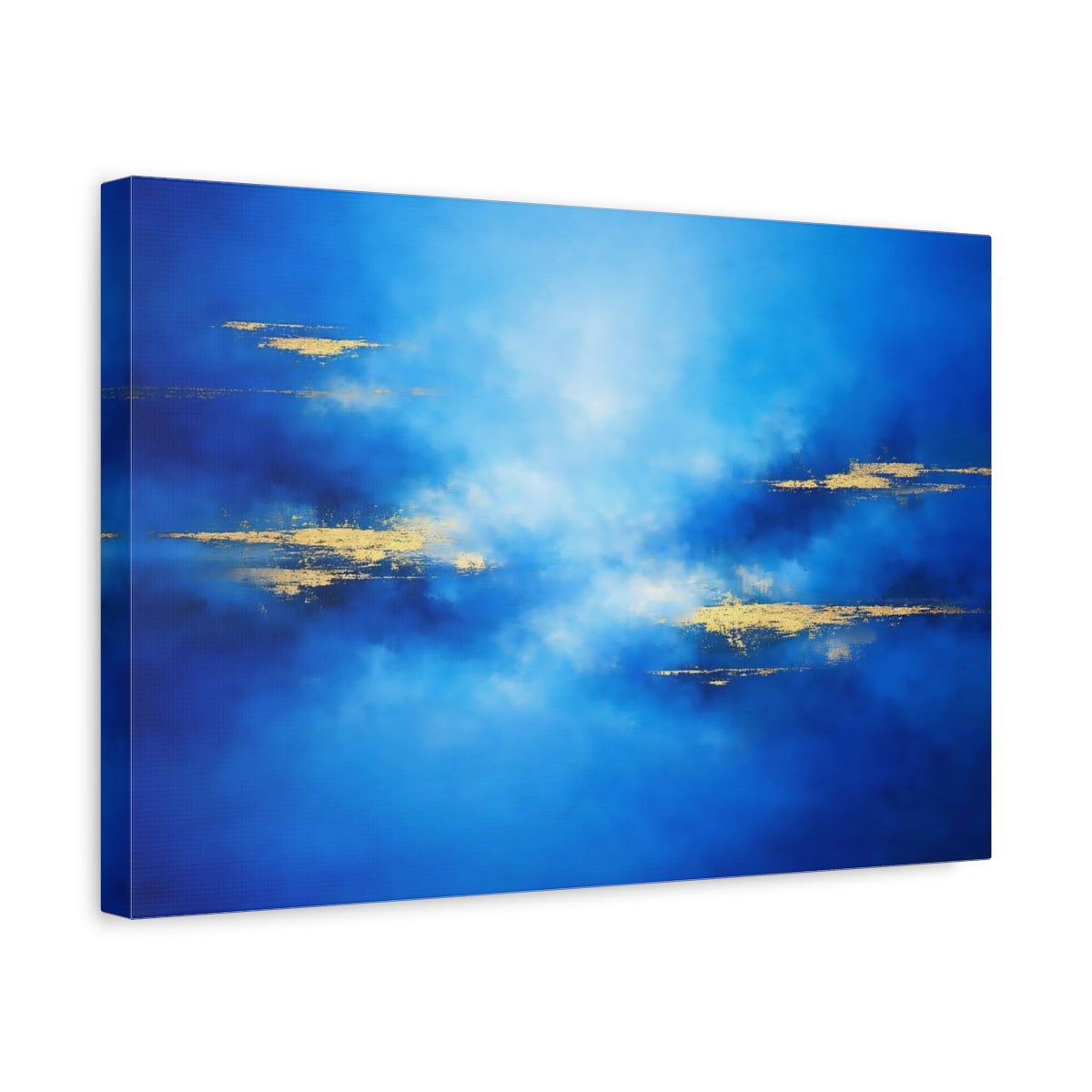 Side Mockup 4. Abstract Abstract Texture Blue And Gold shown as stretched canvas wall art