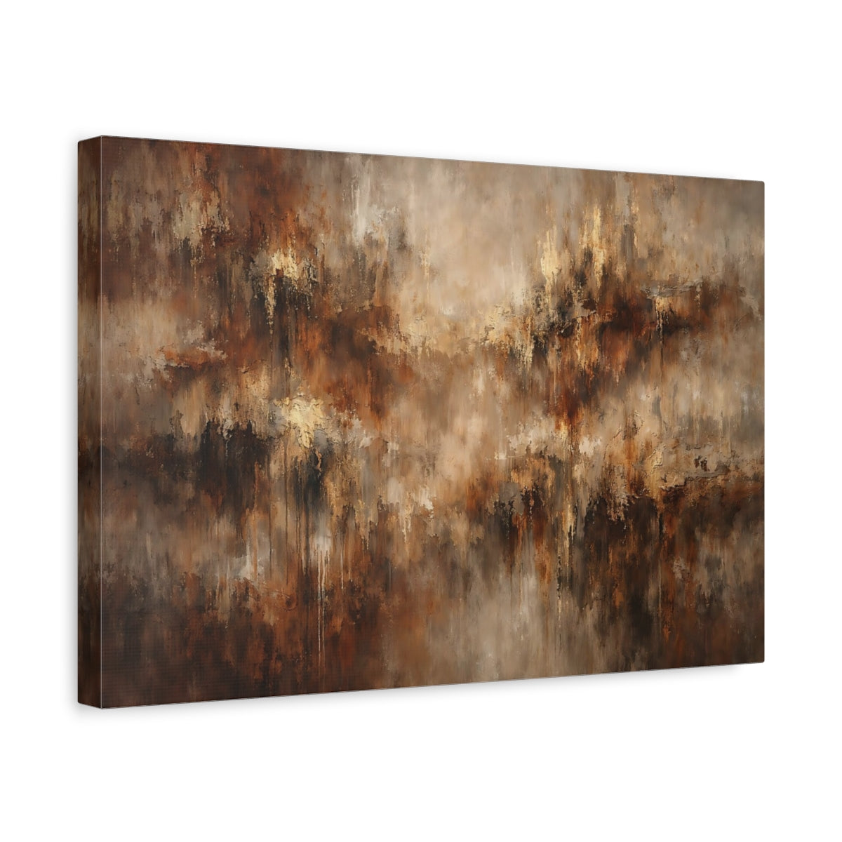 Side Mockup 4. Abstract Abstract Texture Brown And Gold shown as stretched canvas wall art