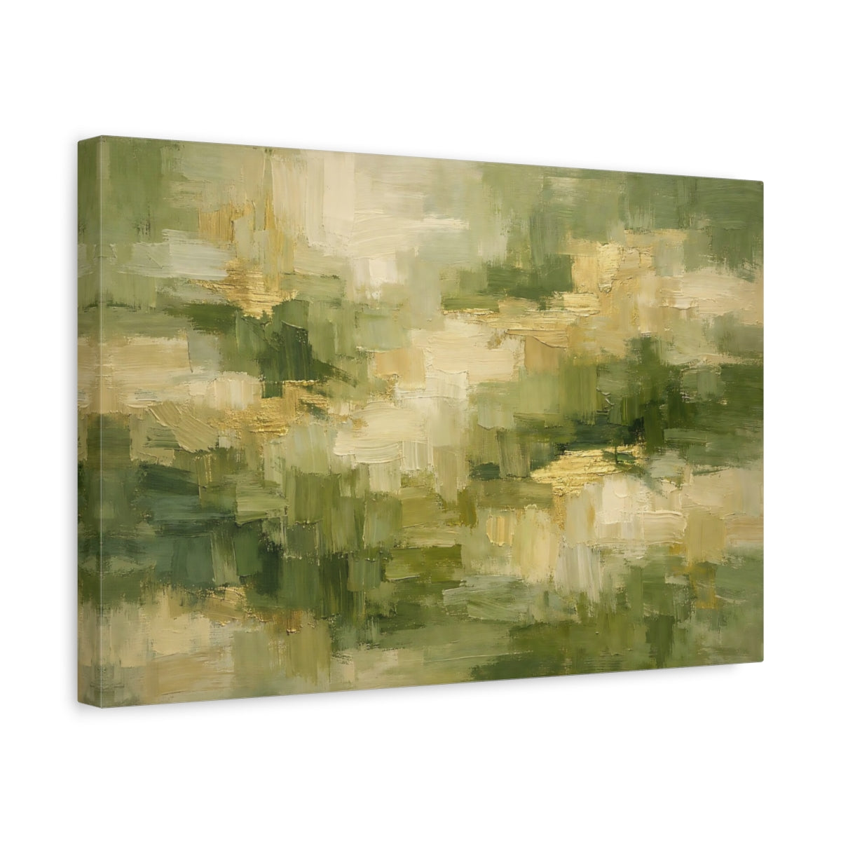 Side Mockup 4. Abstract Abstract Texture Green And Gold Abstract shown as stretched canvas wall art