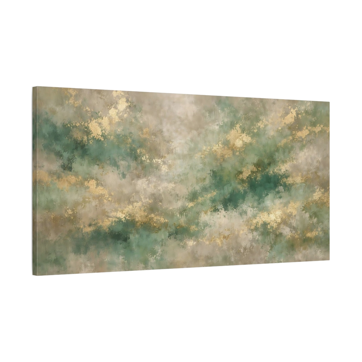 Side Mockup 1. Abstract Abstract Texture Green Gold Abstract shown as stretched canvas wall art