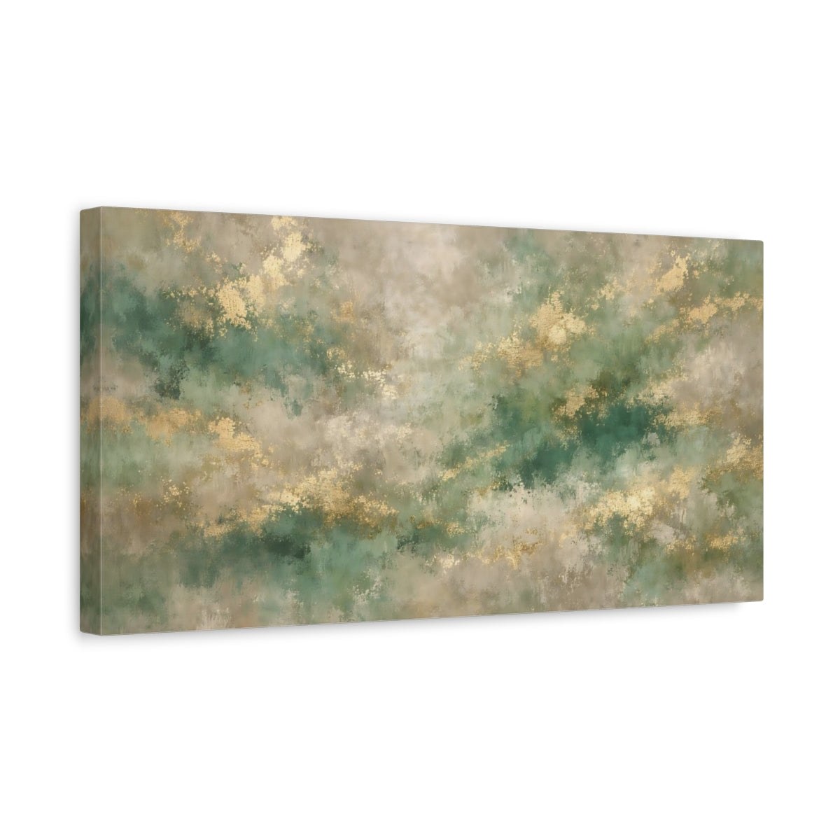 Side Mockup 3. Abstract Abstract Texture Green Gold Abstract shown as stretched canvas wall art