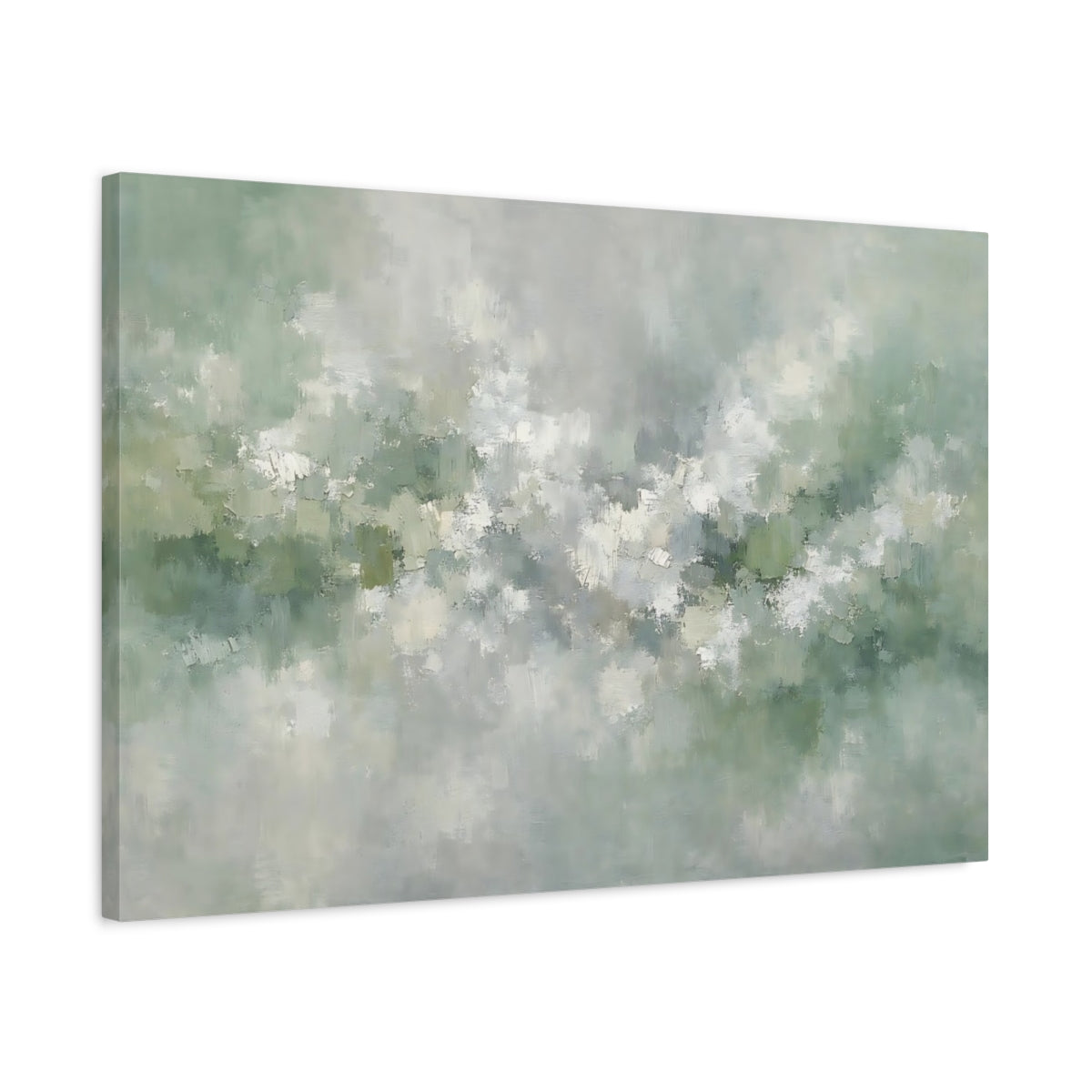 Side Mockup 2. Abstract Abstract Texture Muted Green Abstract shown as stretched canvas wall art