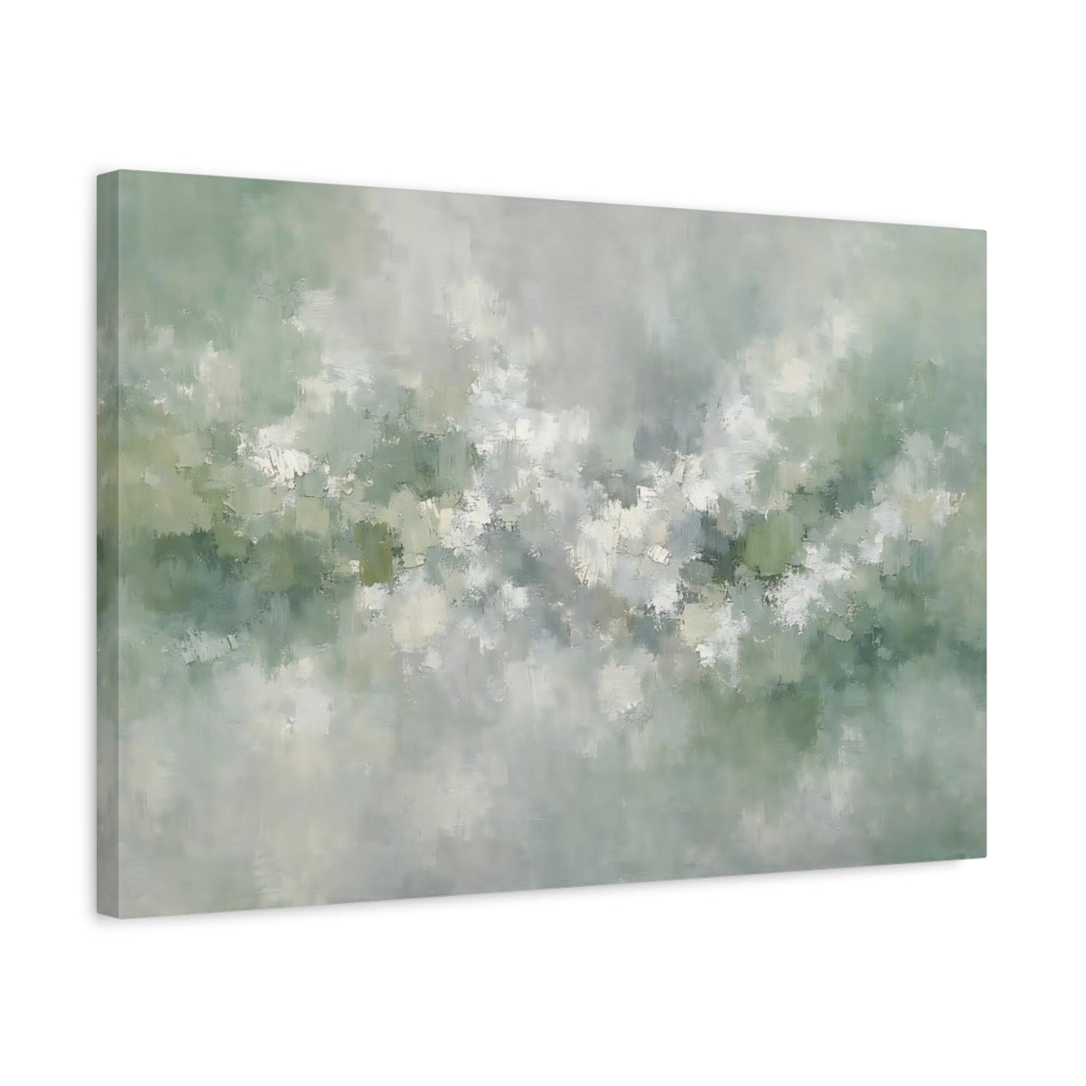 Side Mockup 3. Abstract Abstract Texture Muted Green Abstract shown as stretched canvas wall art