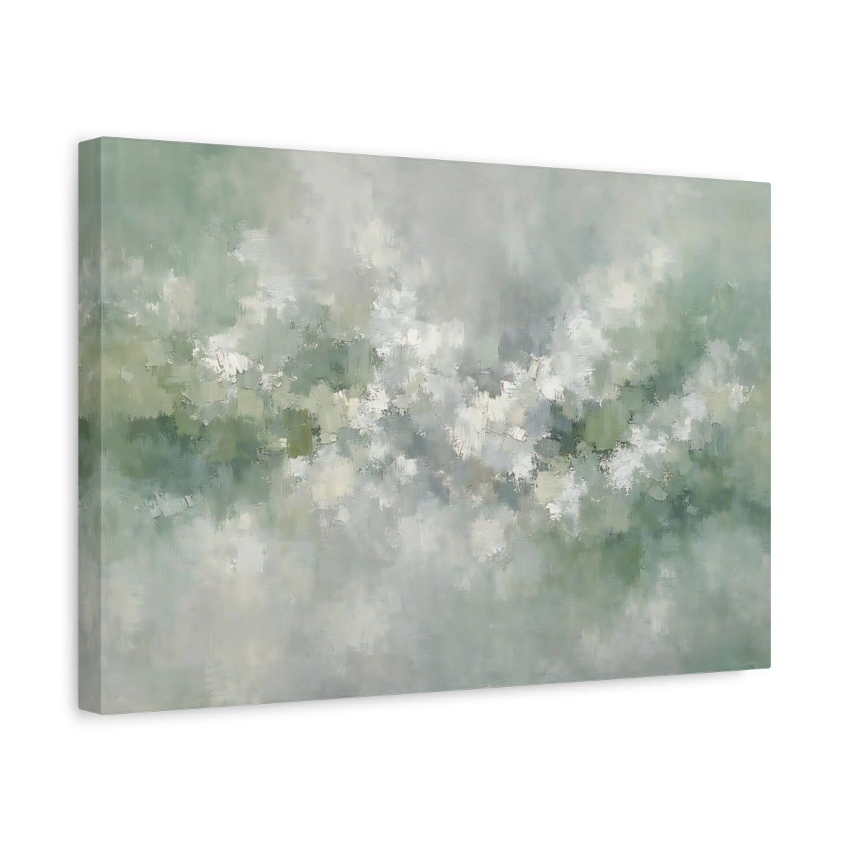 Side Mockup 4. Abstract Abstract Texture Muted Green Abstract shown as stretched canvas wall art