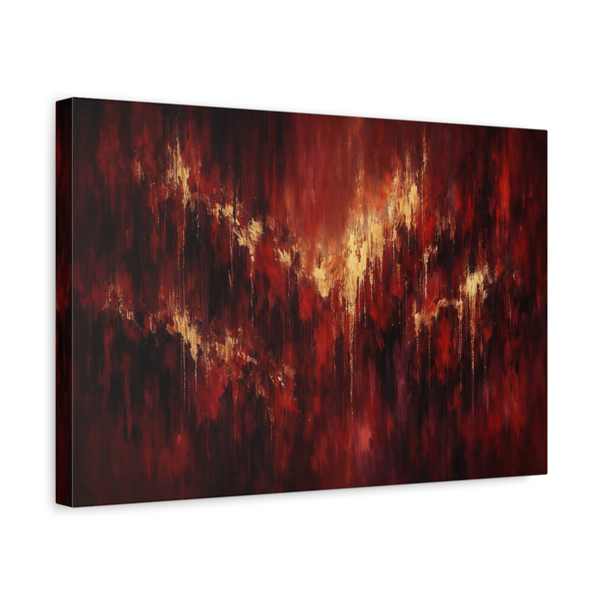 Side Mockup 4. Abstract Abstract Texture Red And Gold Abstract shown as stretched canvas wall art