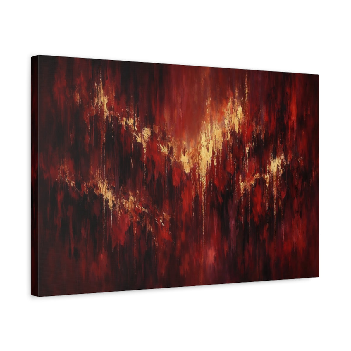 Side Mockup 3. Abstract Abstract Texture Red And Gold Abstract shown as stretched canvas wall art